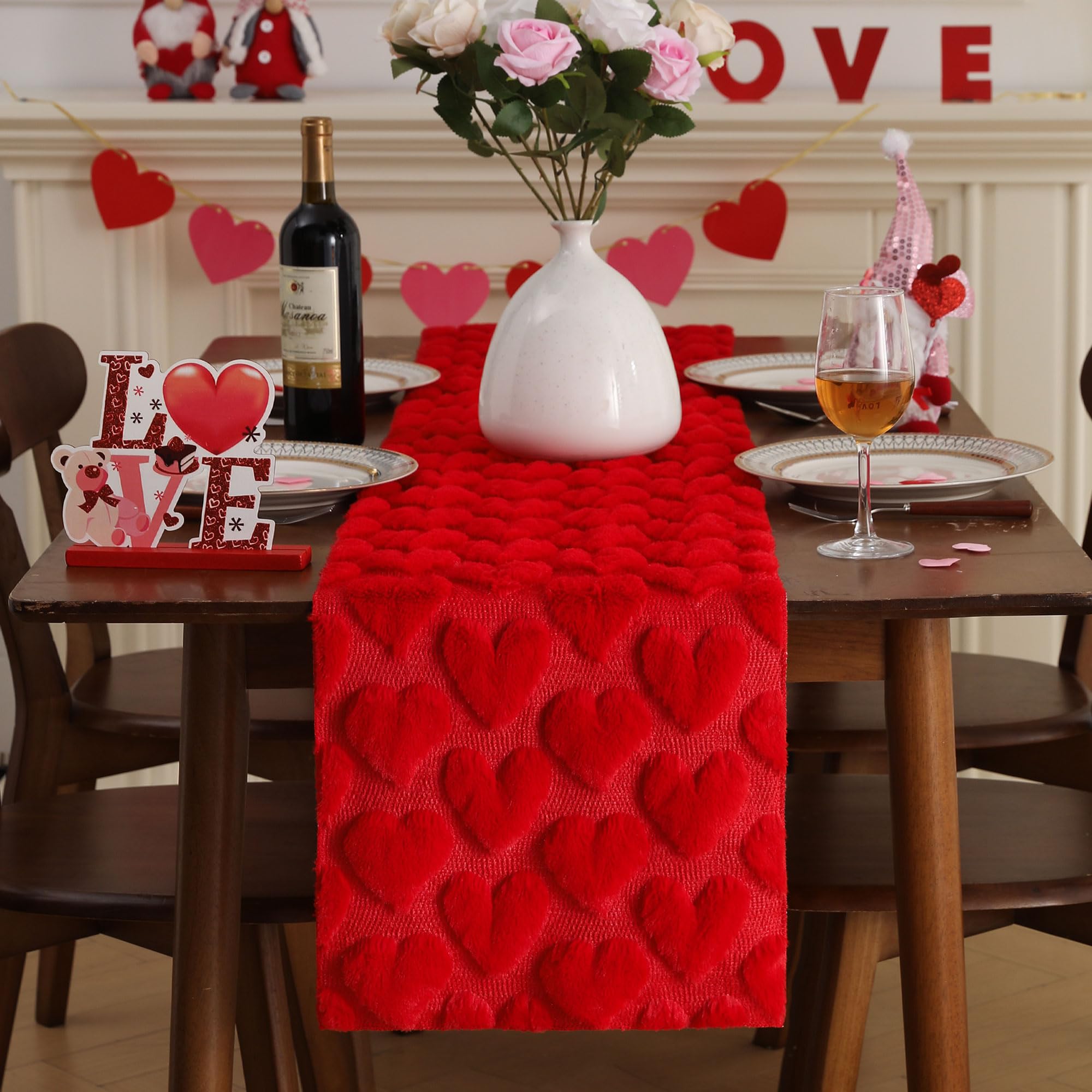 Mantel WKJZH con diseño jacquard y corazones, decoración festiva para la mesa.