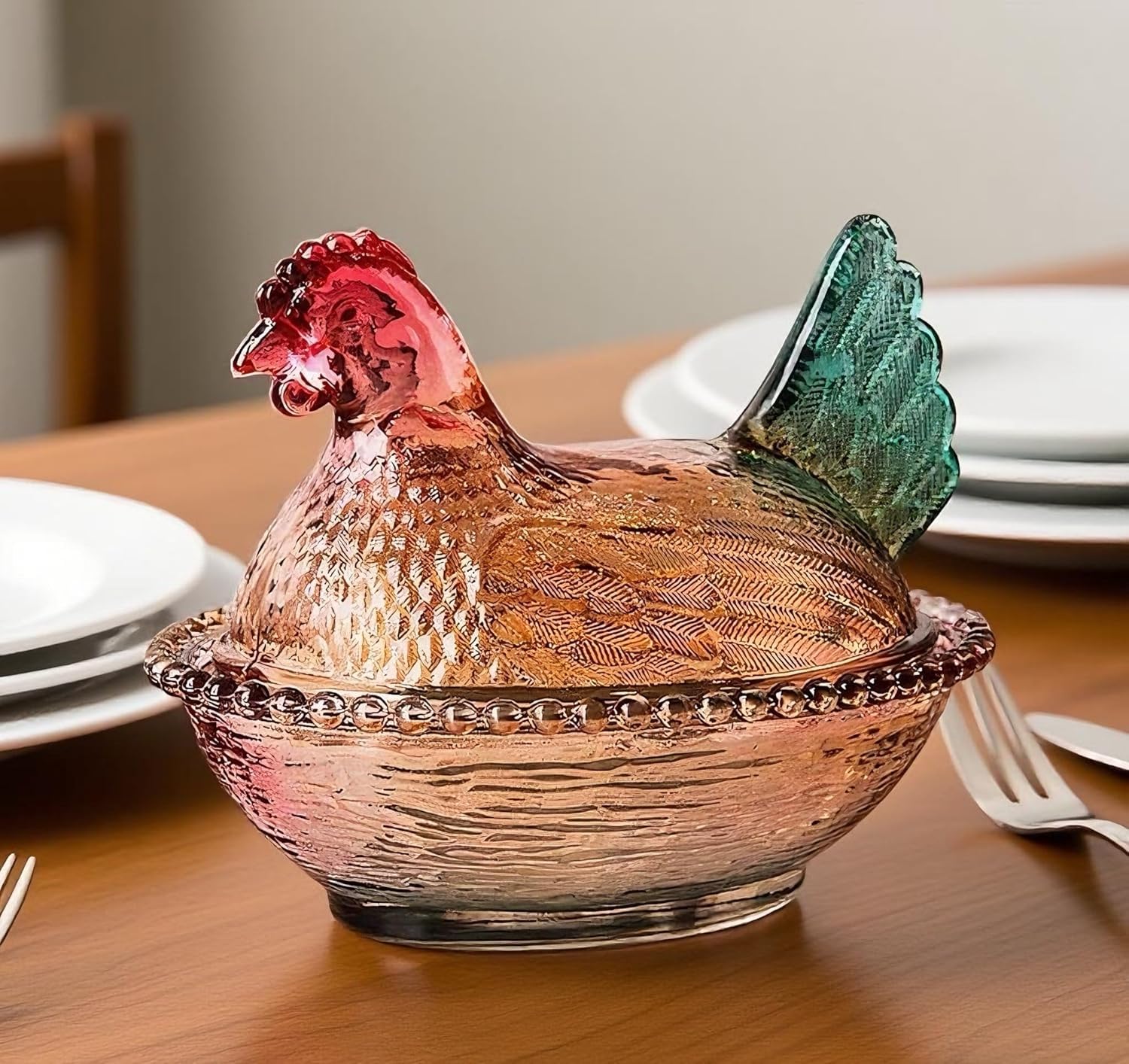 WKHOKI gallina de cristal con nido y tapa para golosinas.