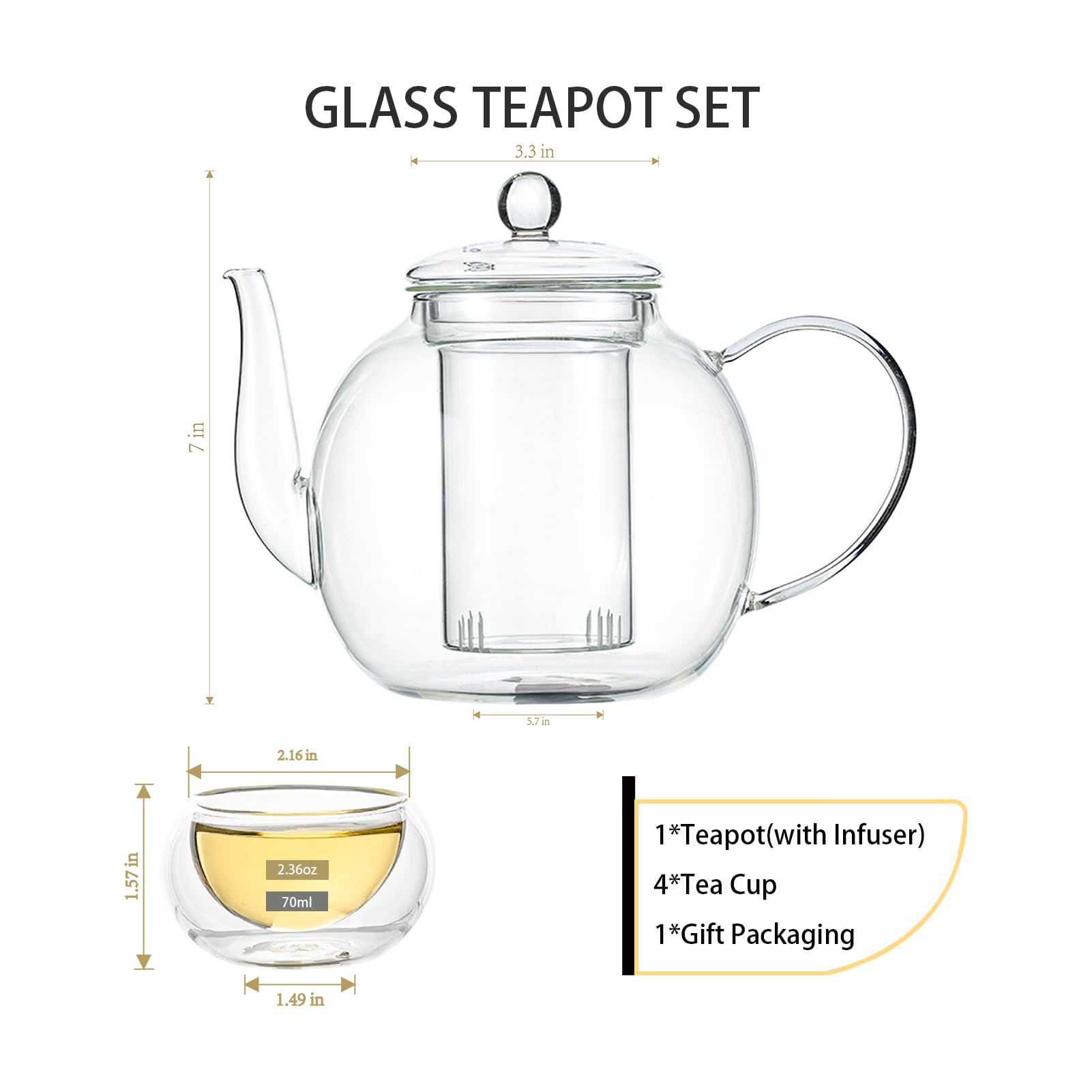 Tetera de vidrio borosilicato Wlasss apta para cocina y microondas.