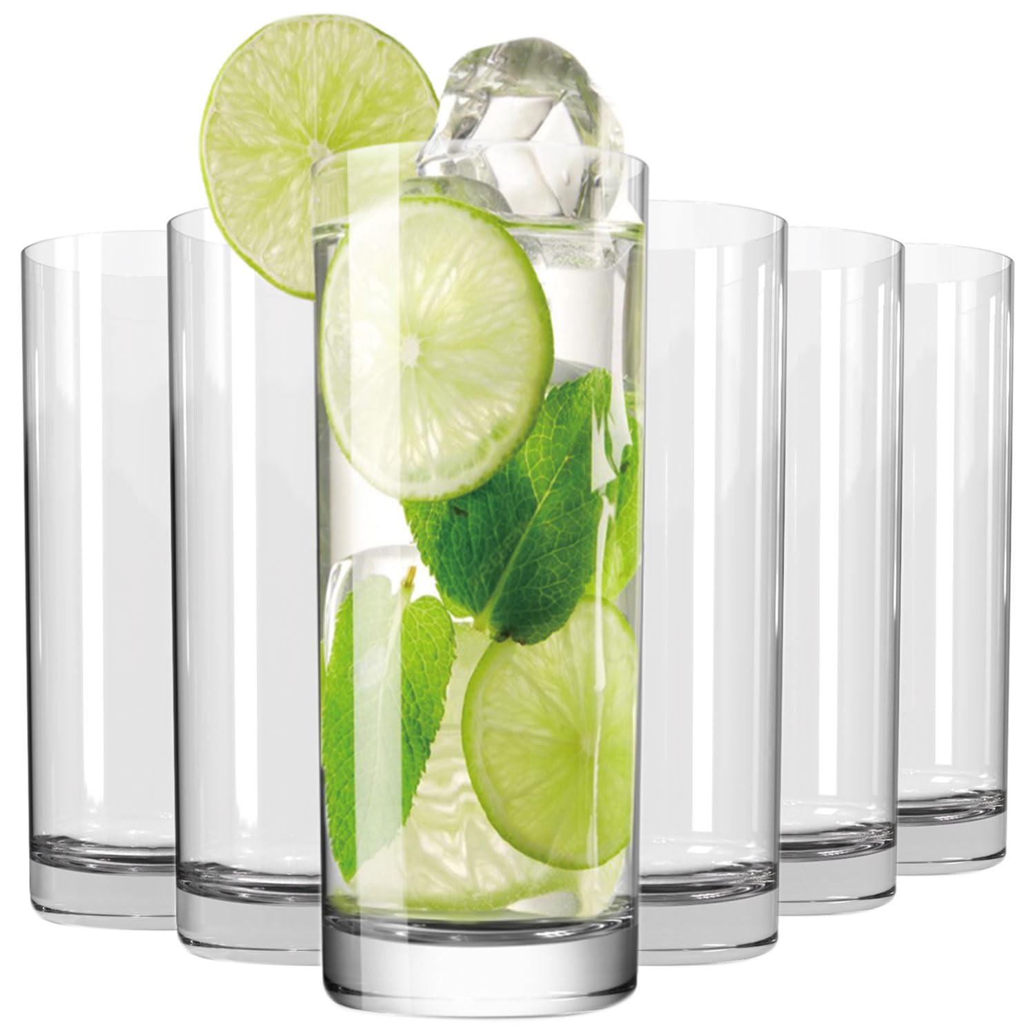 Vasos Wlasss altos de cristal de 16 onzas, conjunto de 6, ideales para uso diario.