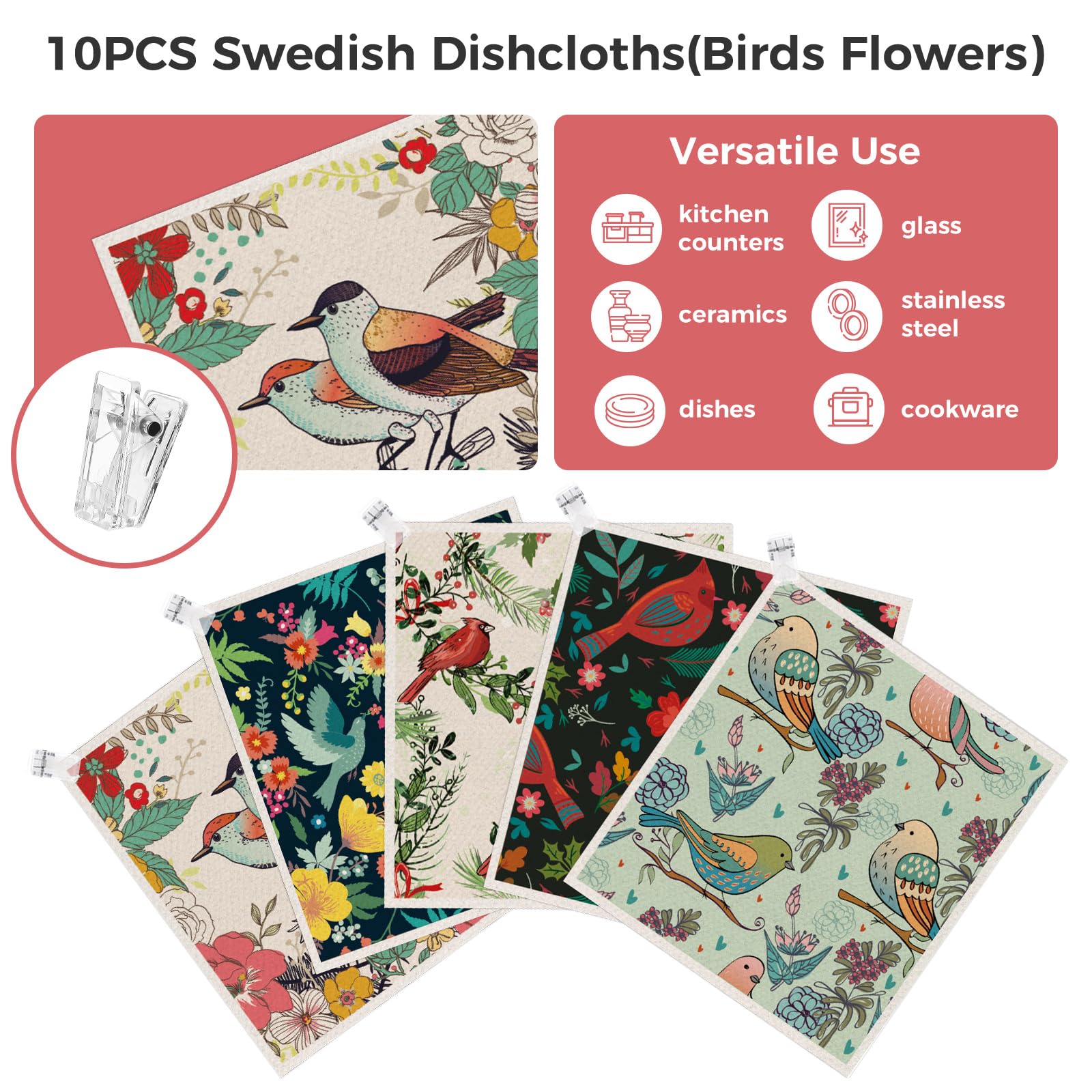 diseño decorativo con patron de aves y flores