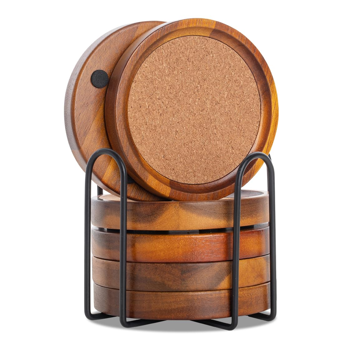 WLWNWFT posavasos de acacia con portavasos protegen la mesa y organizan el espacio