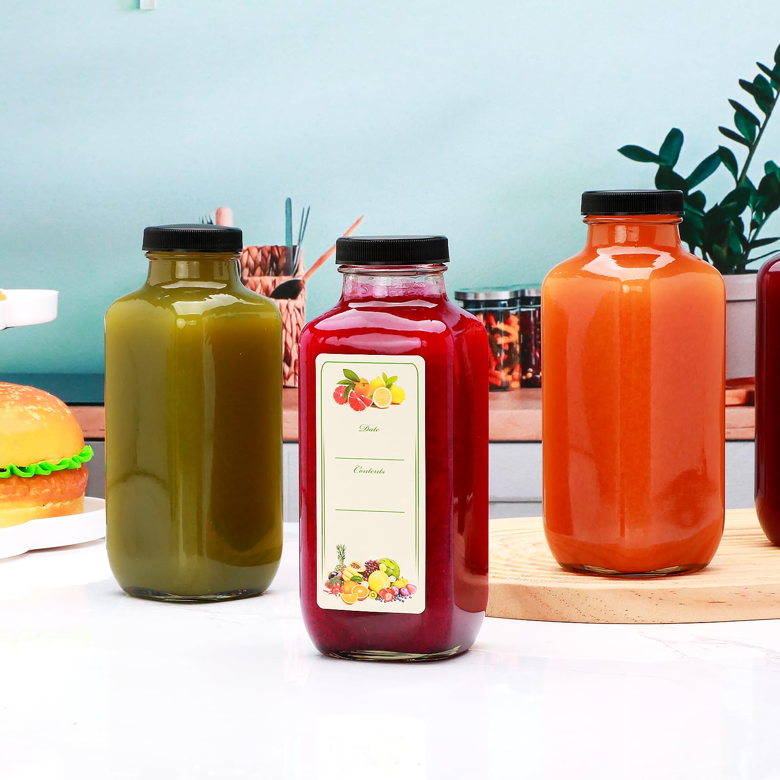 Conjunto Woaiwo-q: 9 jarras de vidrio con etiquetas para personalizar bebidas.