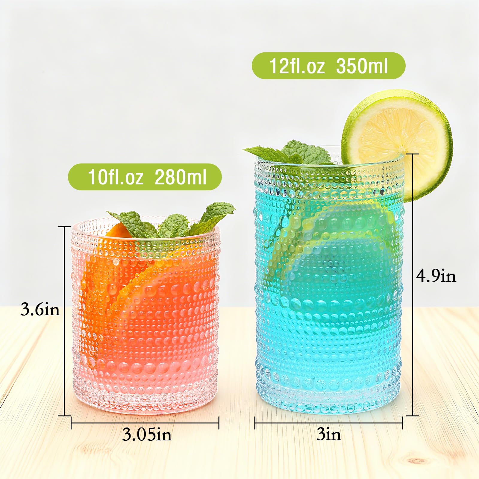 Vaso cóctel 10 onzas Woaiwo-q con hobnail, perfecto para bebidas frías.