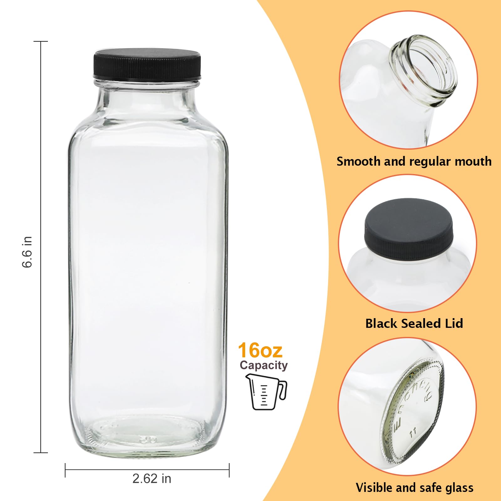 Jarra de vidrio transparente Woaiwo-q para zumos y kombucha con tapa.
