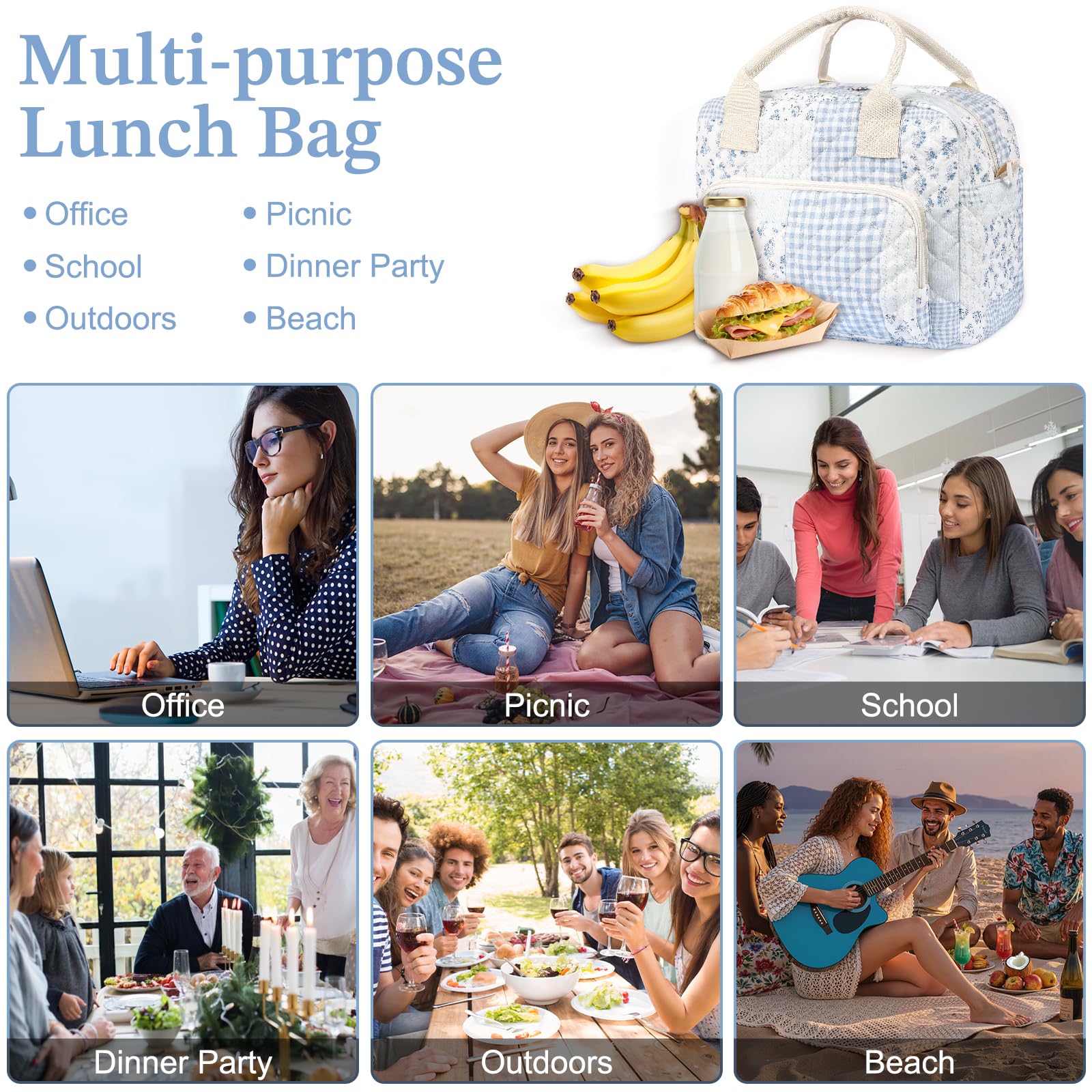WOBAGMEN bolso de almuerzo diario, ideal para trabajo, picnics o viajes.