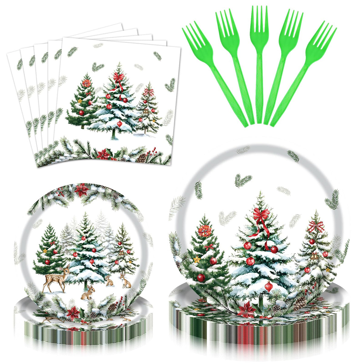 Wobeny platos navidad con árboles nevados, ideales para cenas festivas sin lavar