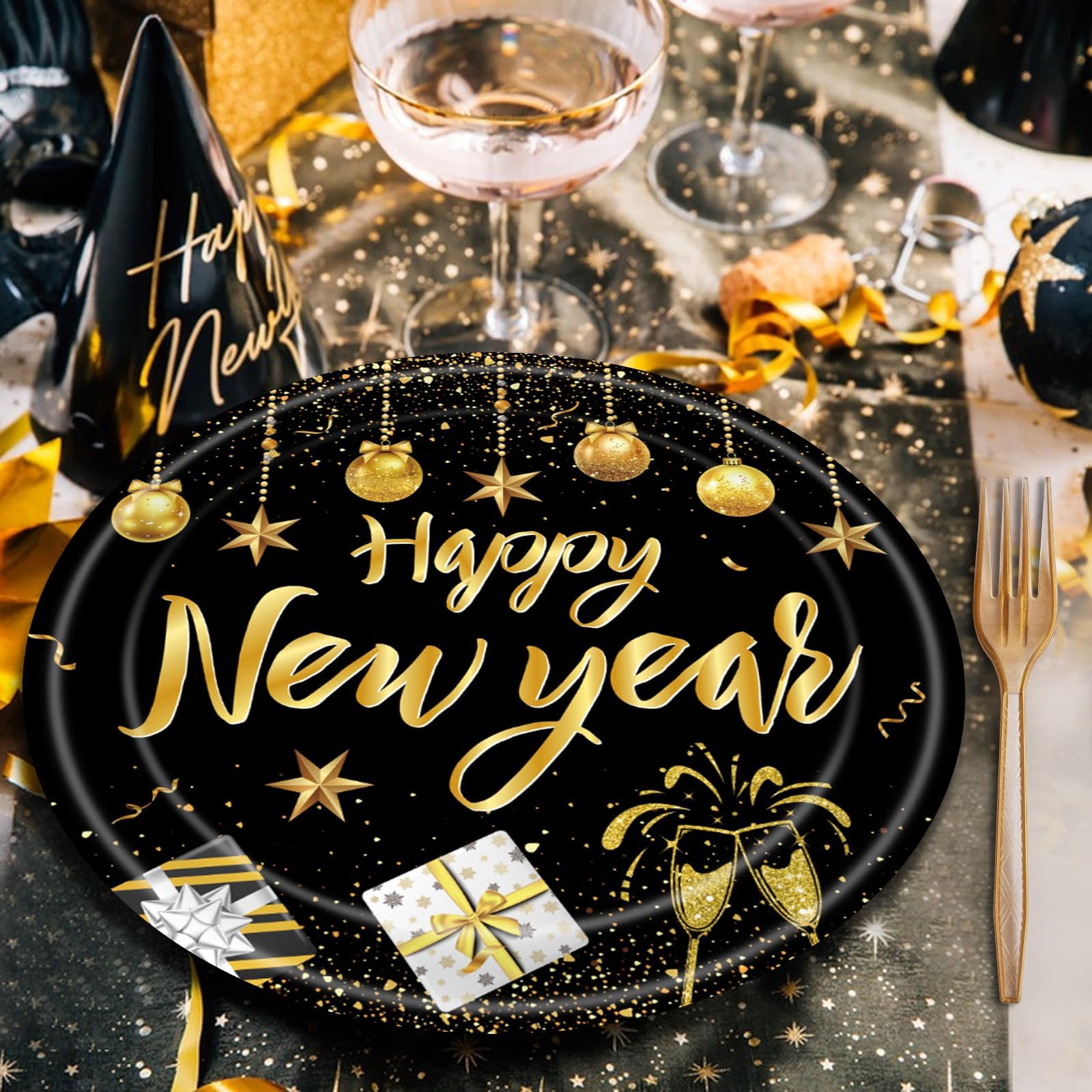 Wobeny servilletas Feliz Año Nuevo doradas para la mesa
