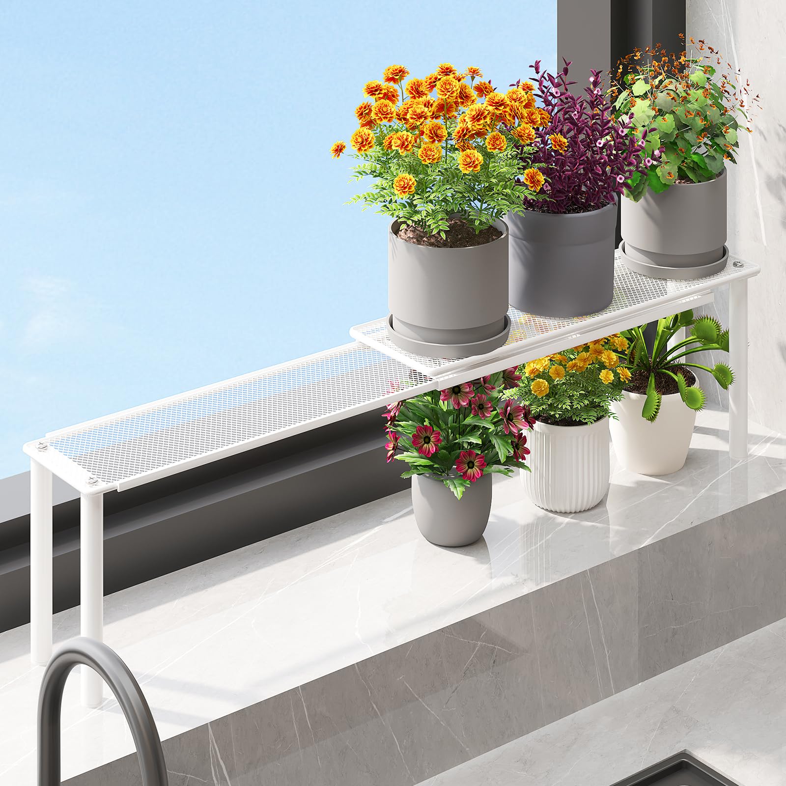 WOCHUANGSI estante expandible para ventana ideal para plantas en espacios reducidos