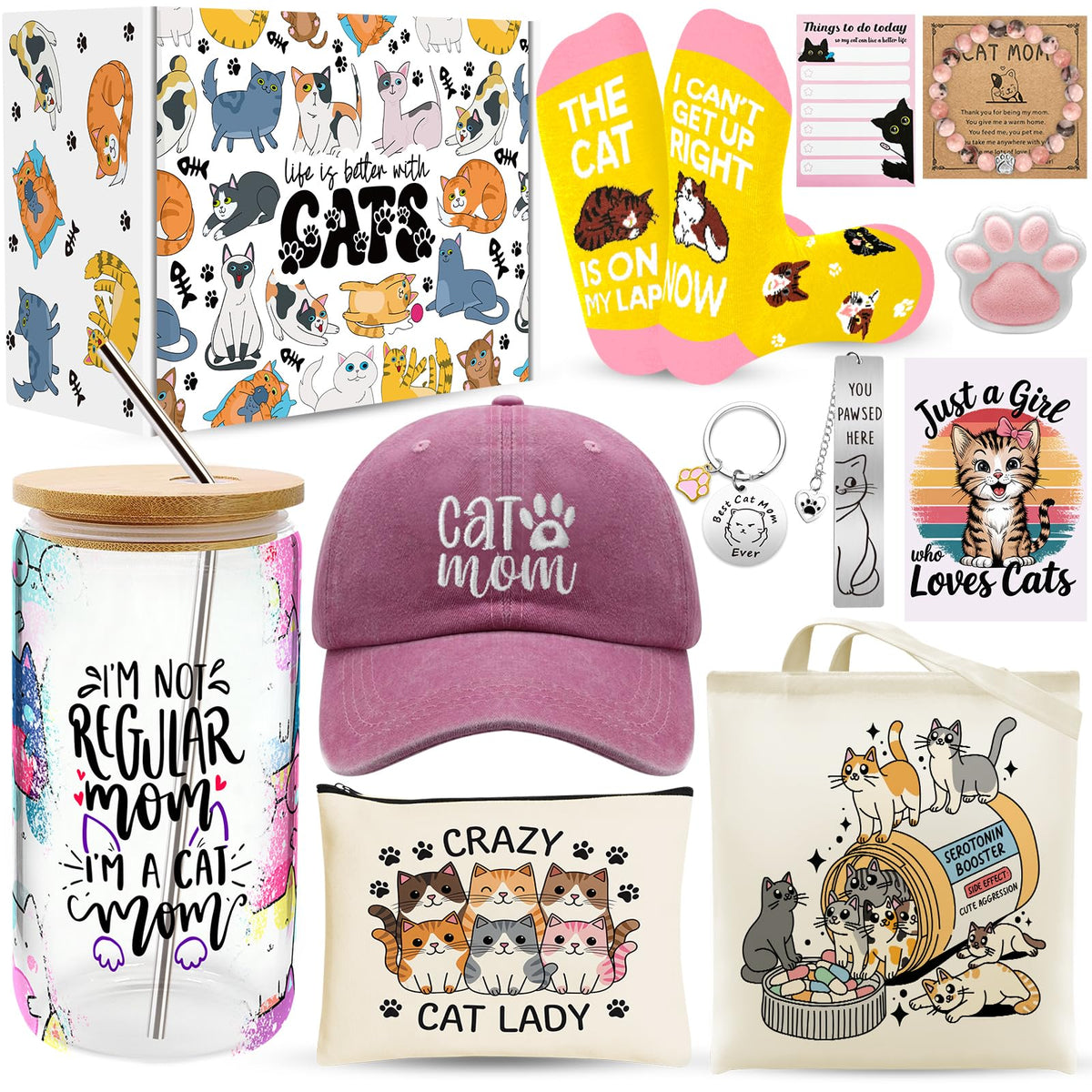 Taza cristal WOFIROY con diseño de gato, ideal para café diario.