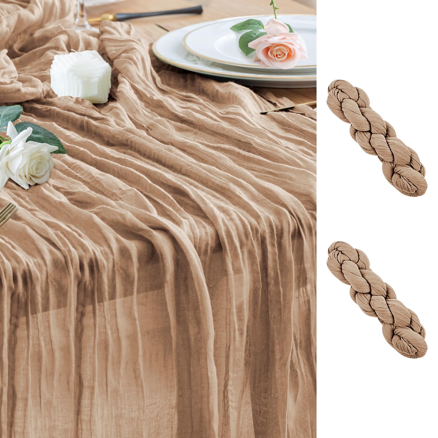 Mantel Wokceer gasa queso nude-marrón diez pies para cenas elegantes.