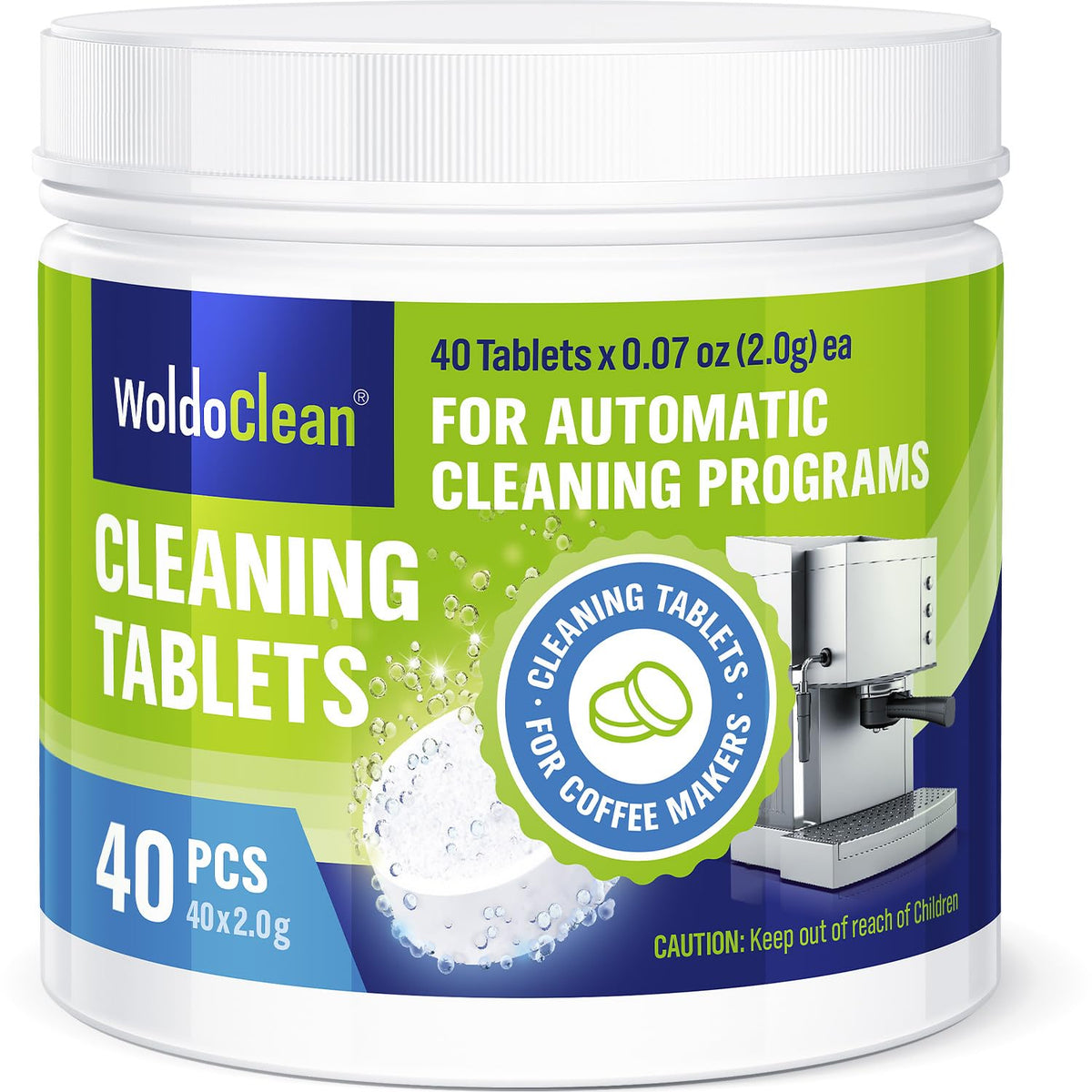 WoldoClean tabletas para espresso: limpieza eficaz de aceites y residuos.