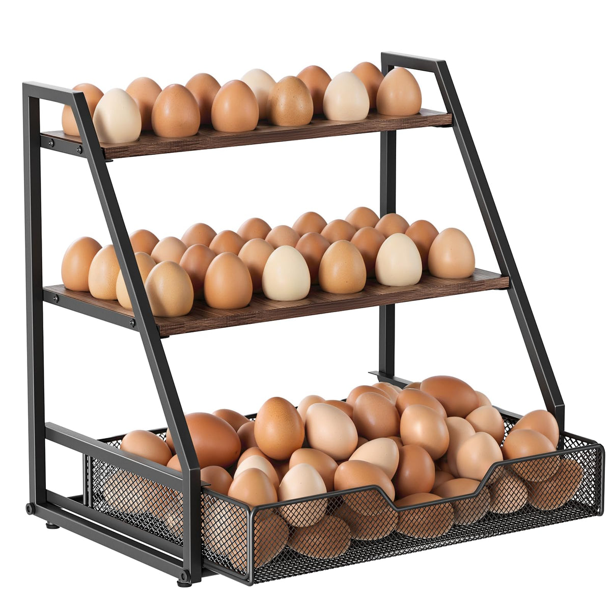 Wolera porta-huevos de madera con tres niveles exhibe los huevos al alcance
