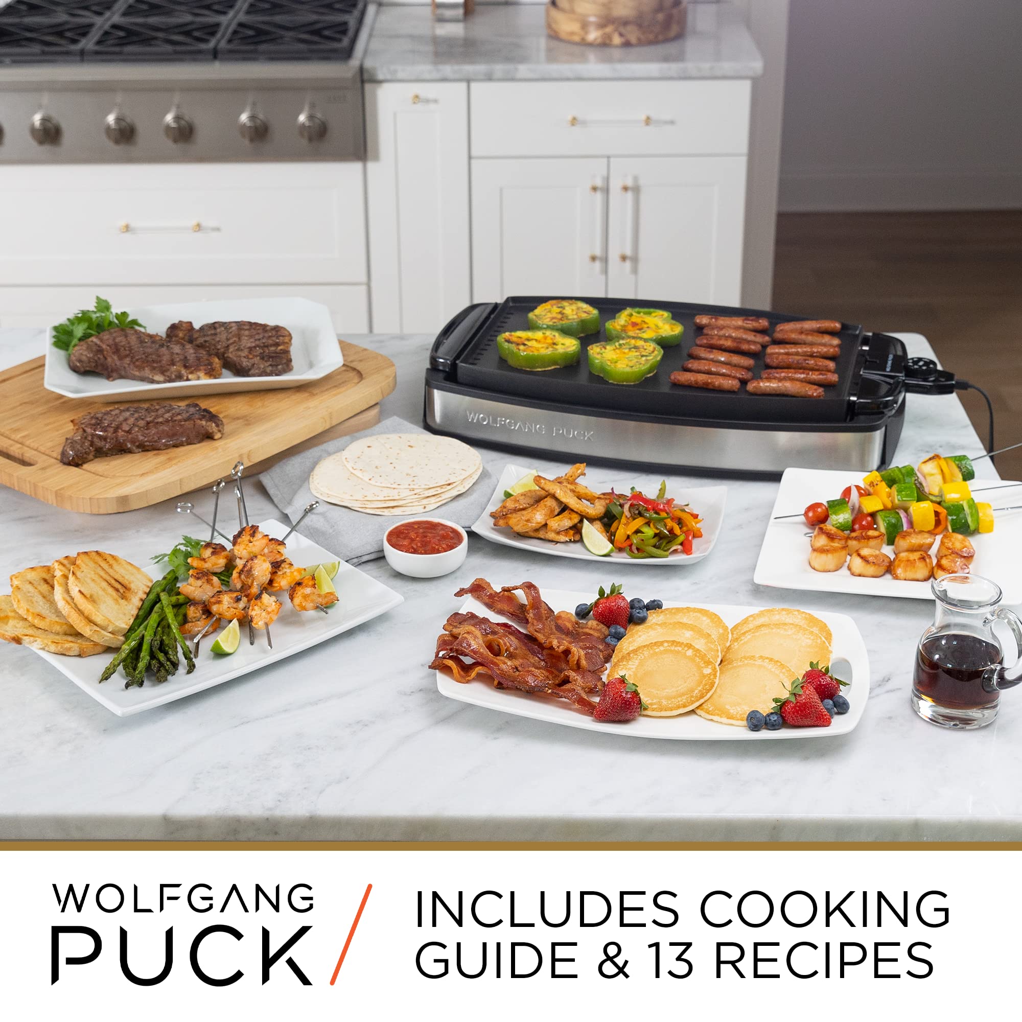 Wolfgang Puck XL: incluye guía de recetas para ideas de cocción en grill y plancha.