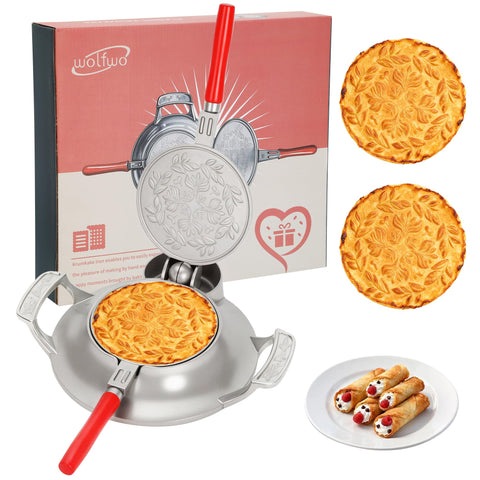 Wolfwo krumkake hierro aluminio una pieza: calentamiento rápido para galletas crujientes y uniformes.
