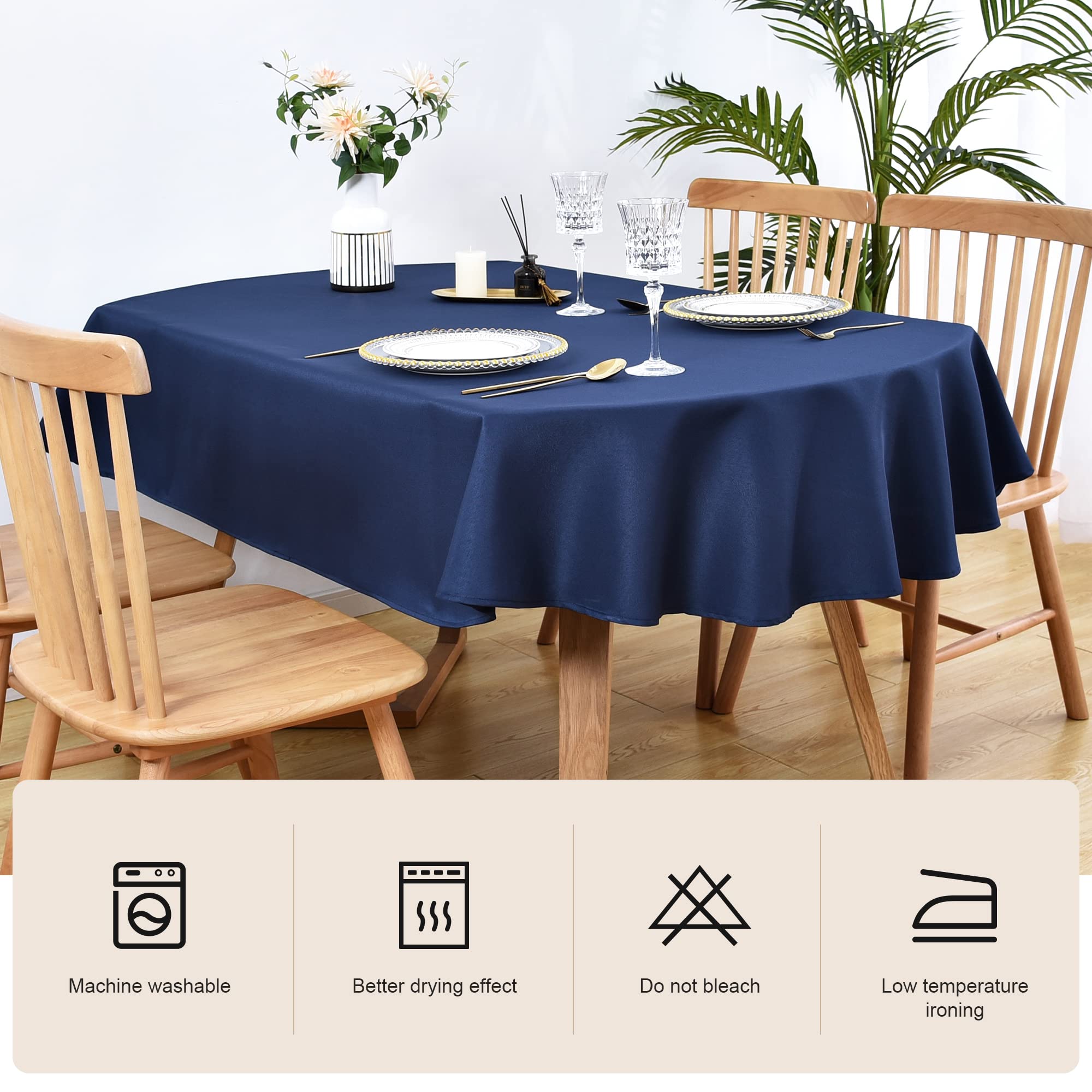 Mantel ovalado Wolkemer en azul marino para servicios de banquete, fácil de usar.