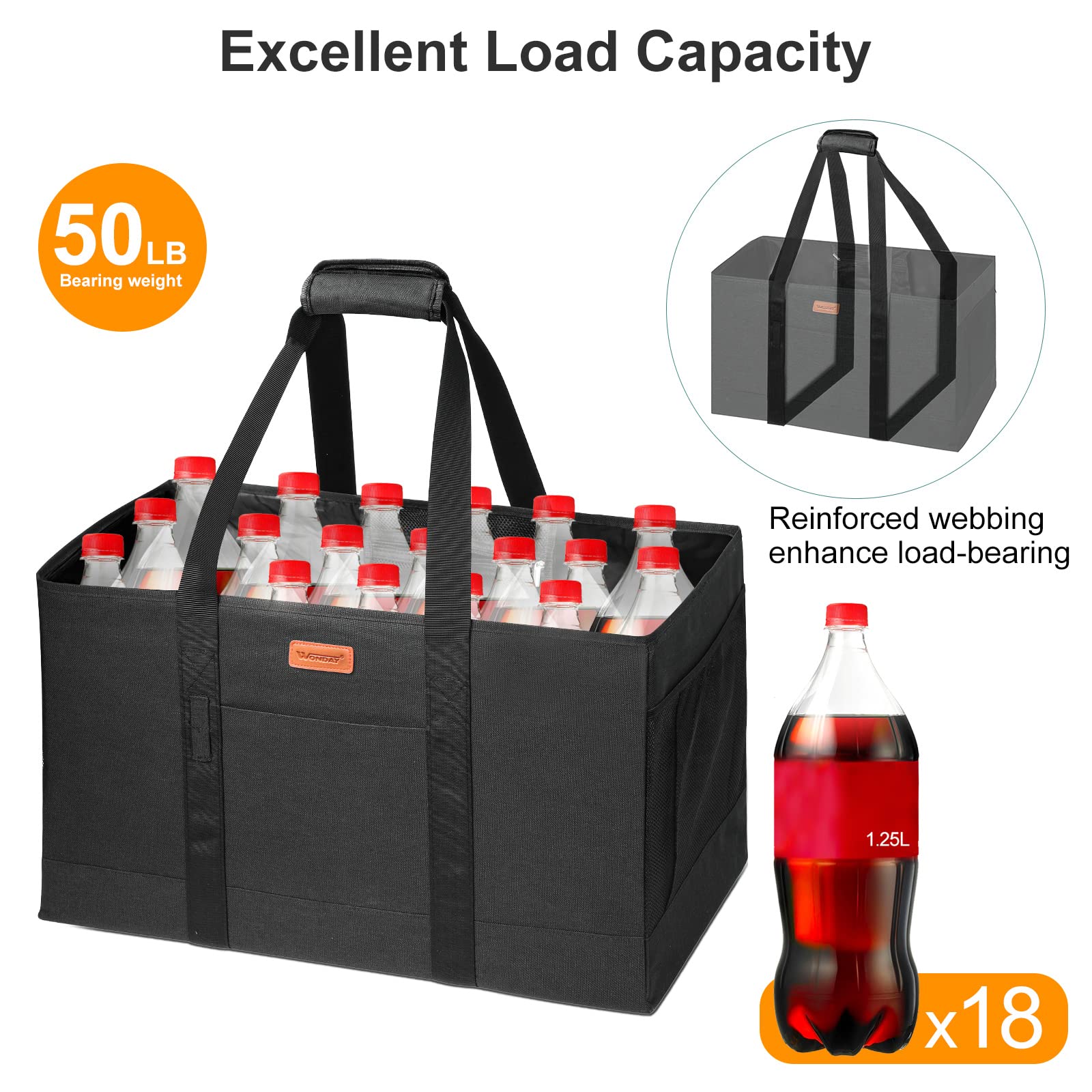 WONDAY bolsa grande llena de compras, demuestra robustez y gran capacidad.