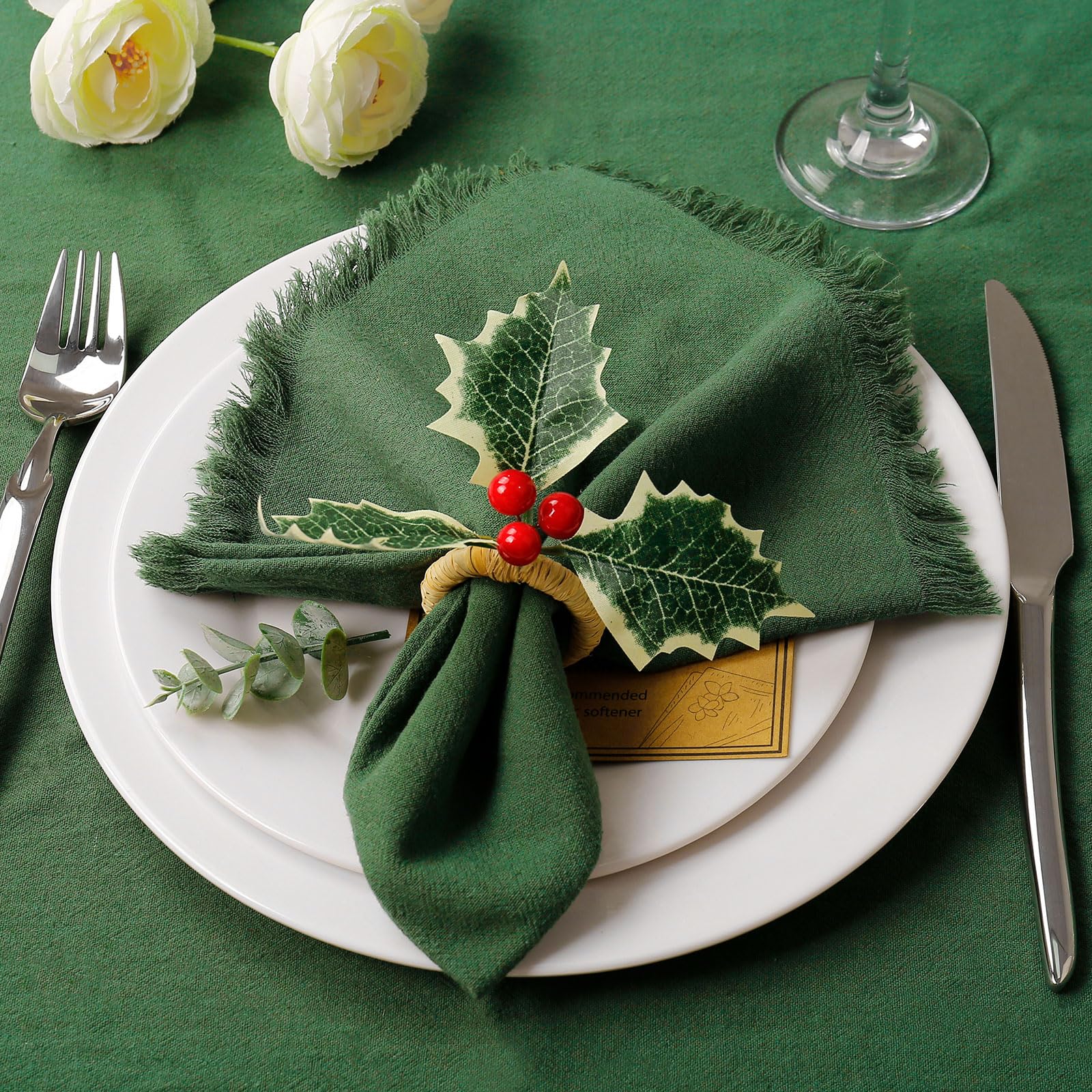 Conjunto de 8 servilletas verde Wonlex 18x18 para mesas festivas.