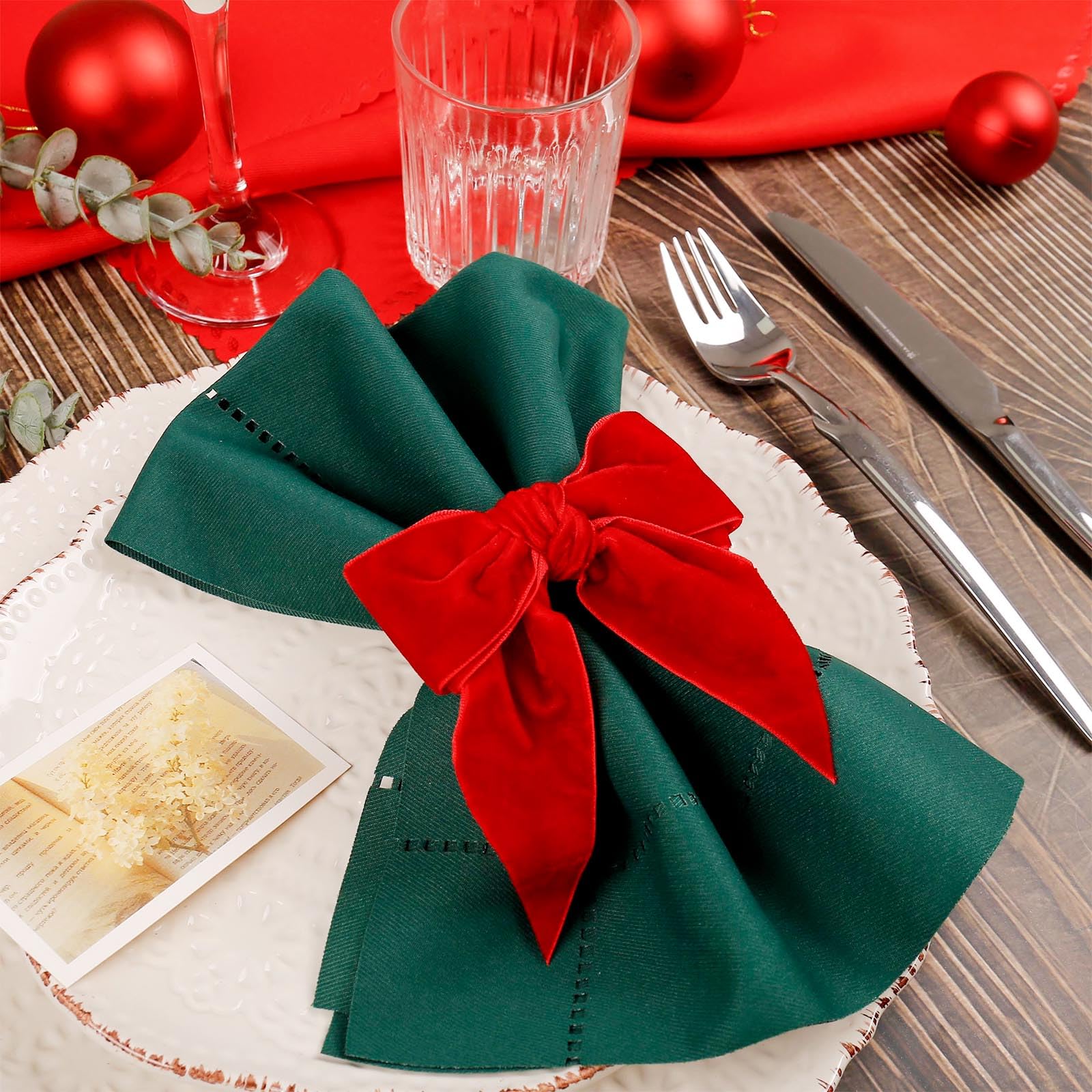 Wonlex anillo-lazo napkin ring rojo con acento verde, apto para banquetes