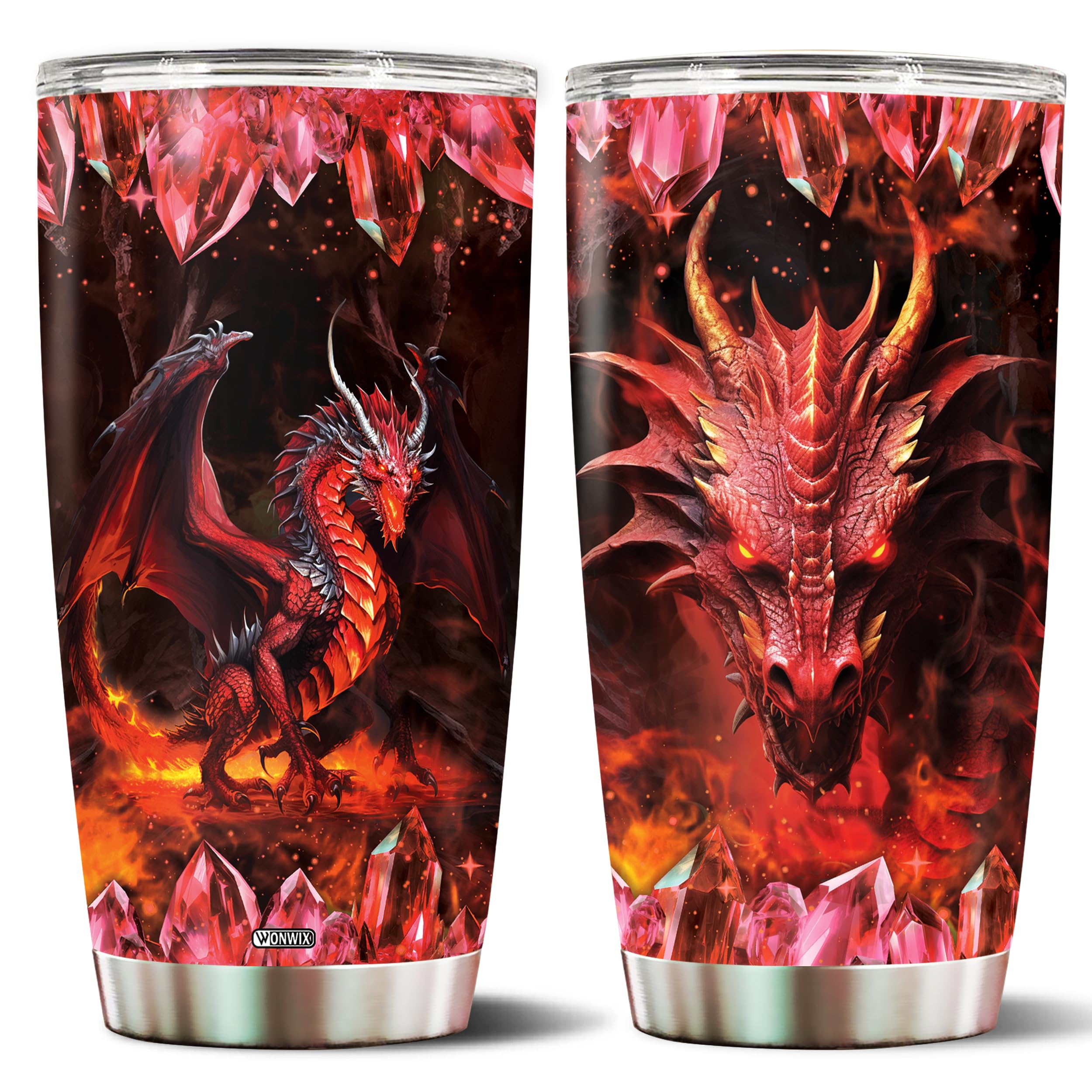WONWIX vaso termico dragon rojo tapa: mantiene caliente o frio y evita salpicaduras.
