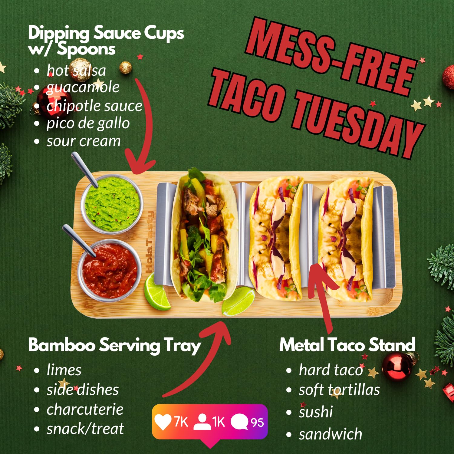 woobud bandeja-servicio-tacos facilita transportar y presentar tacos con estilo.