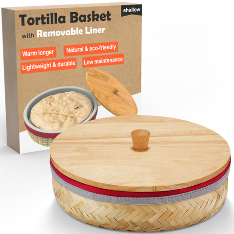 Cesta Woobud para tortillas de bambú con tapa de madera mantiene calientes las tortillas.