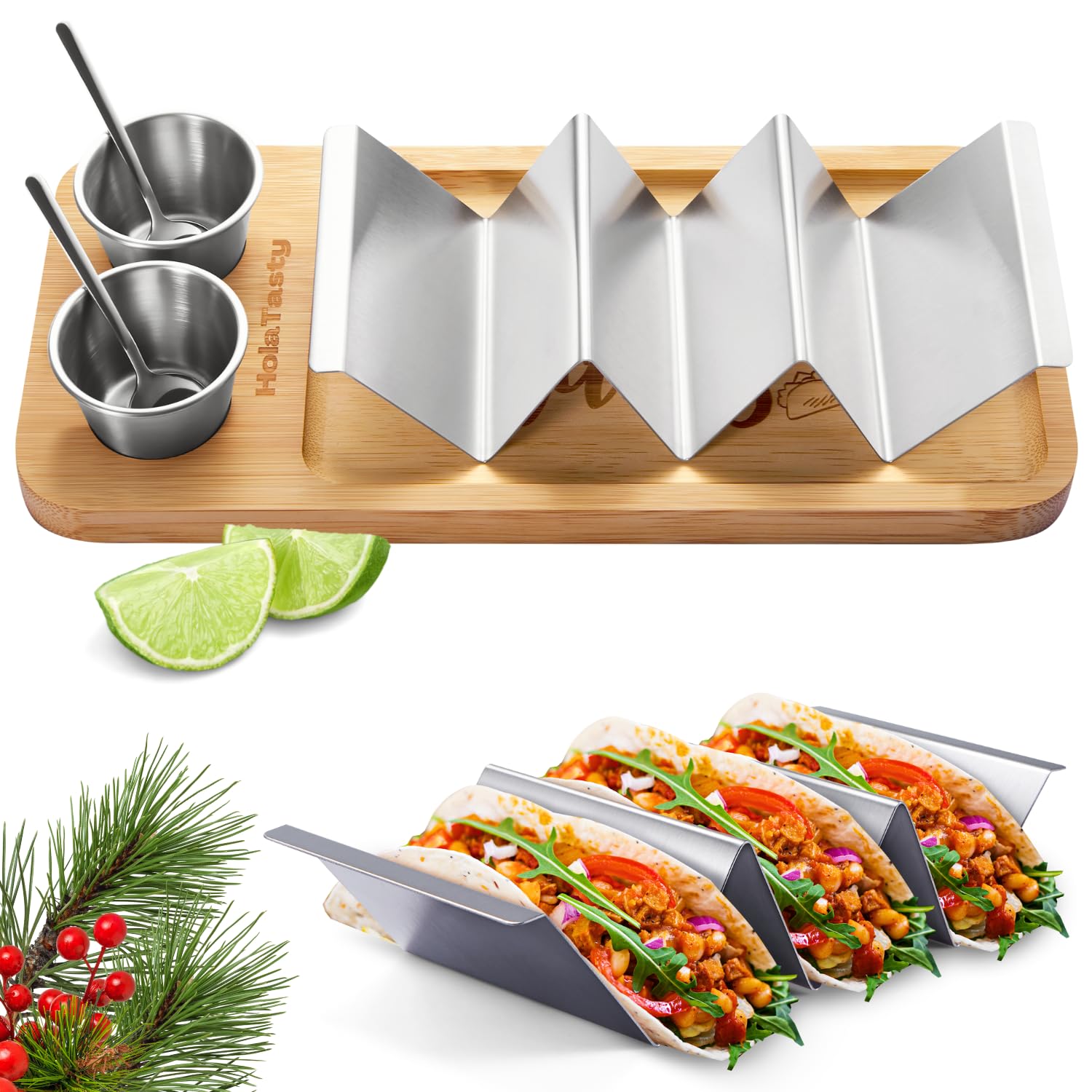 woobud soporte-tacos tres-en-1 mantiene tacos erguidos para una presentación ordenada.