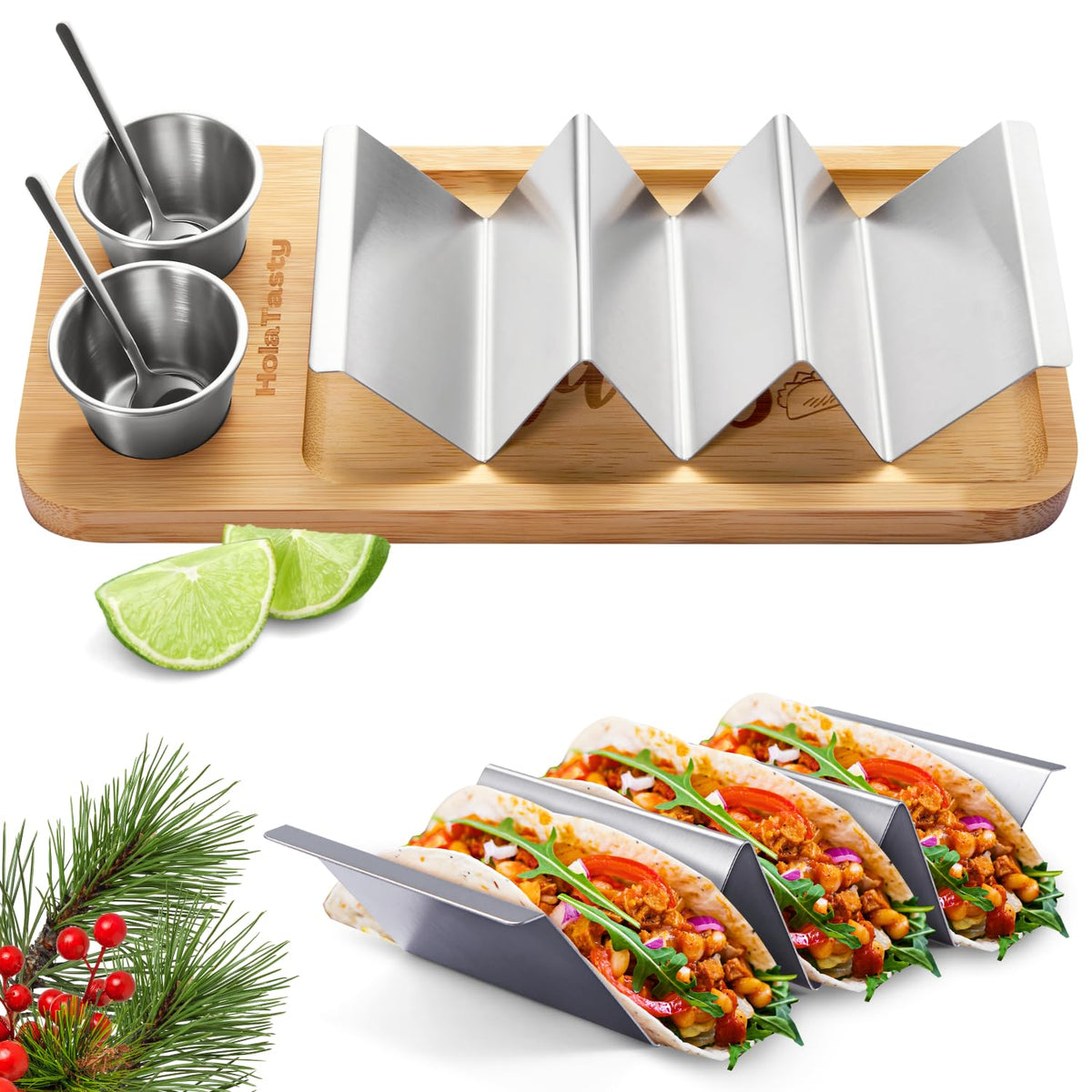 woobud soporte-tacos tres-en-1 mantiene tacos erguidos para una presentación ordenada.