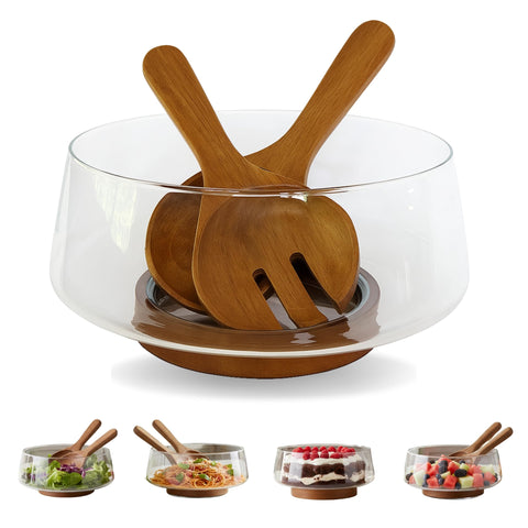 Wood & Whisk cuenco-ensalada-vidrio-grande para servir ensaladas con estilo
