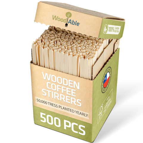 Woodable palitos de cafe madera 5,5 pulgadas, 500 unidades, para uso diario.