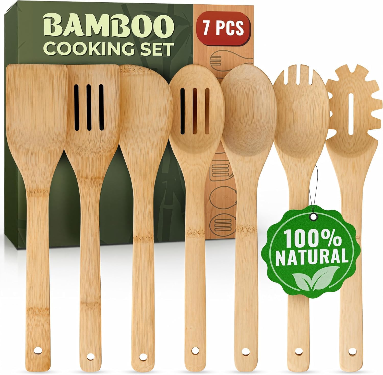 Woodenhouse conjunto de utensilios de bambú de 7 piezas para cocinar con facilidad