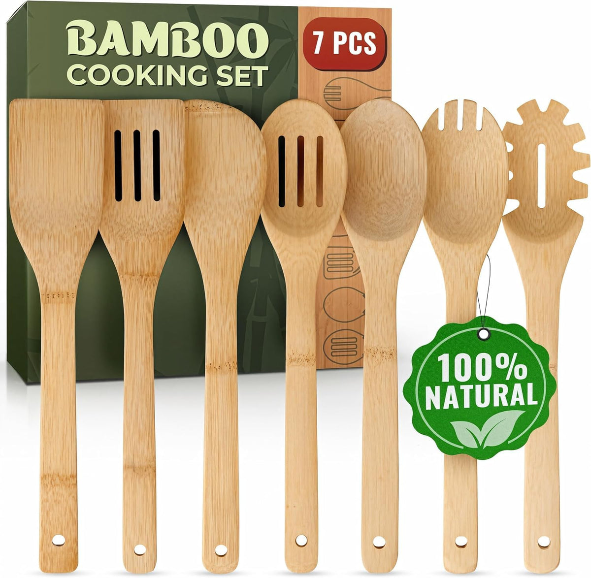 Woodenhouse conjunto de utensilios de bambú de 7 piezas para cocinar con facilidad