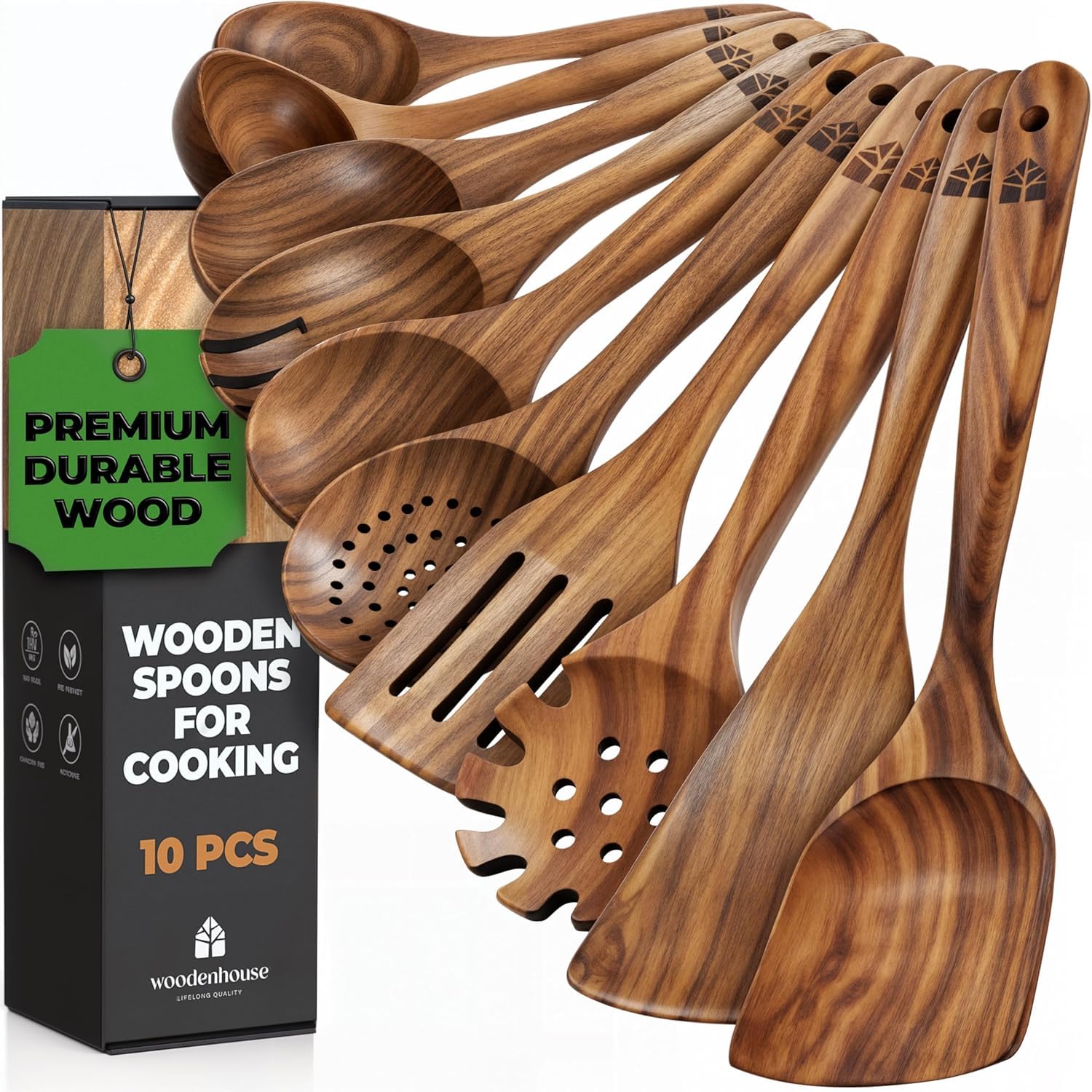 Woodenhouse cuchara plana de teca para uso diario sin rayar ollas antiadherentes