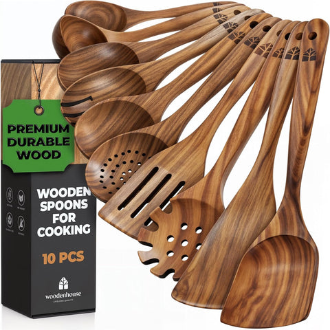 Woodenhouse cuchara plana de teca para uso diario sin rayar ollas antiadherentes