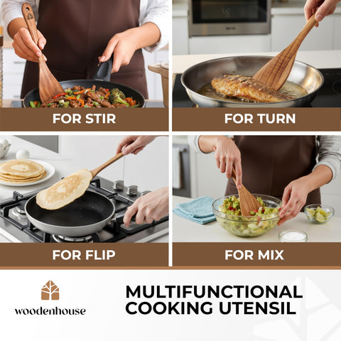 Espátula Woodenhouse producida de forma sostenible para cocinar responsablemente.
