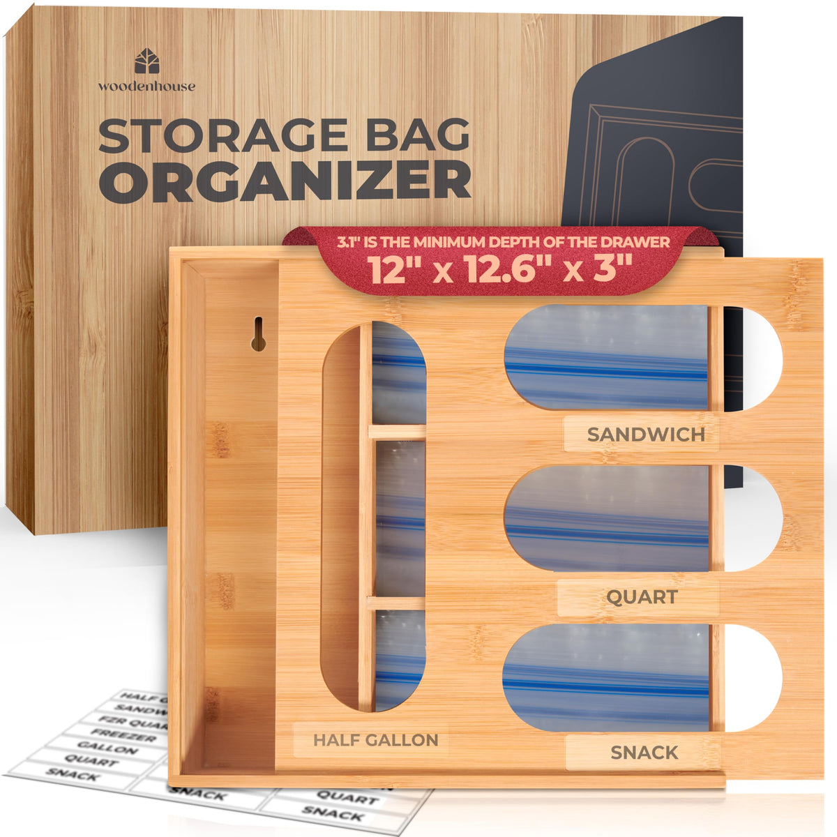 Woodenhouse Organizador-bolsas-bambu-cajón: acceso rápido a bolsas.
