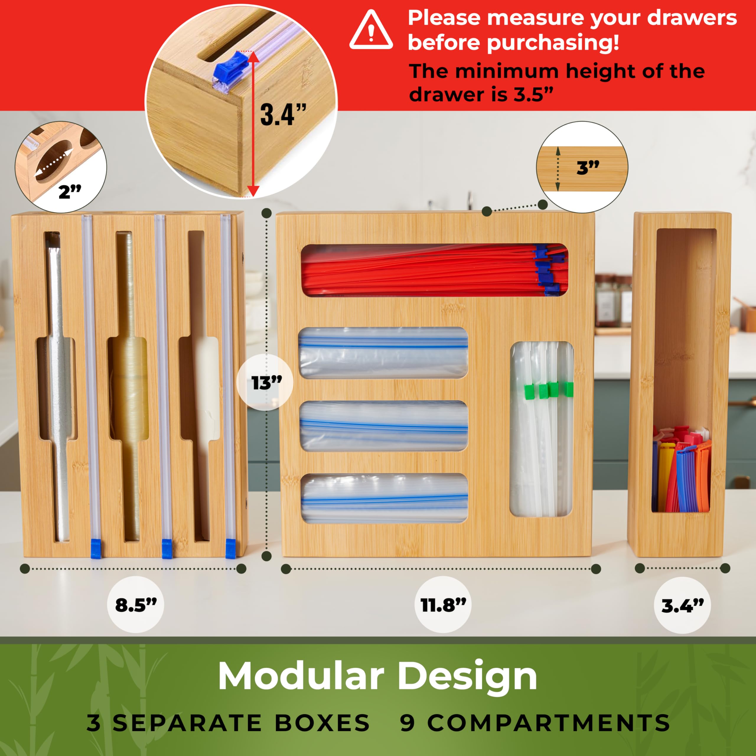 Woodenhouse Organizador para bolsas de sándwich, ahorro de espacio en la cocina.
