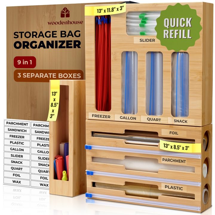 Woodenhouse Organizador de Cajón 9 en 1 para bolsas y envolturas, ordena fácilmente.