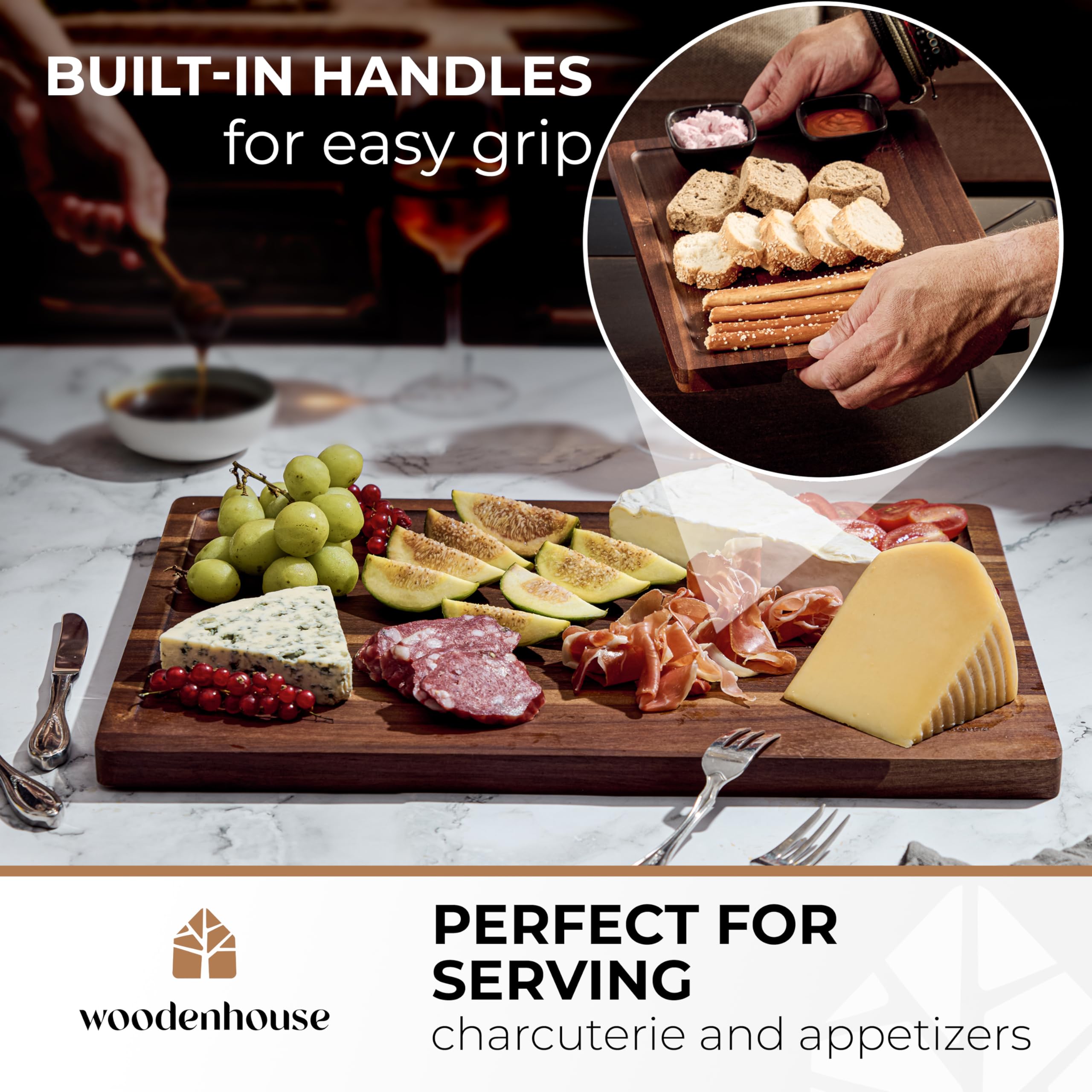 Woodenhouse duradera y resistente para cortar y preparar ingredientes.