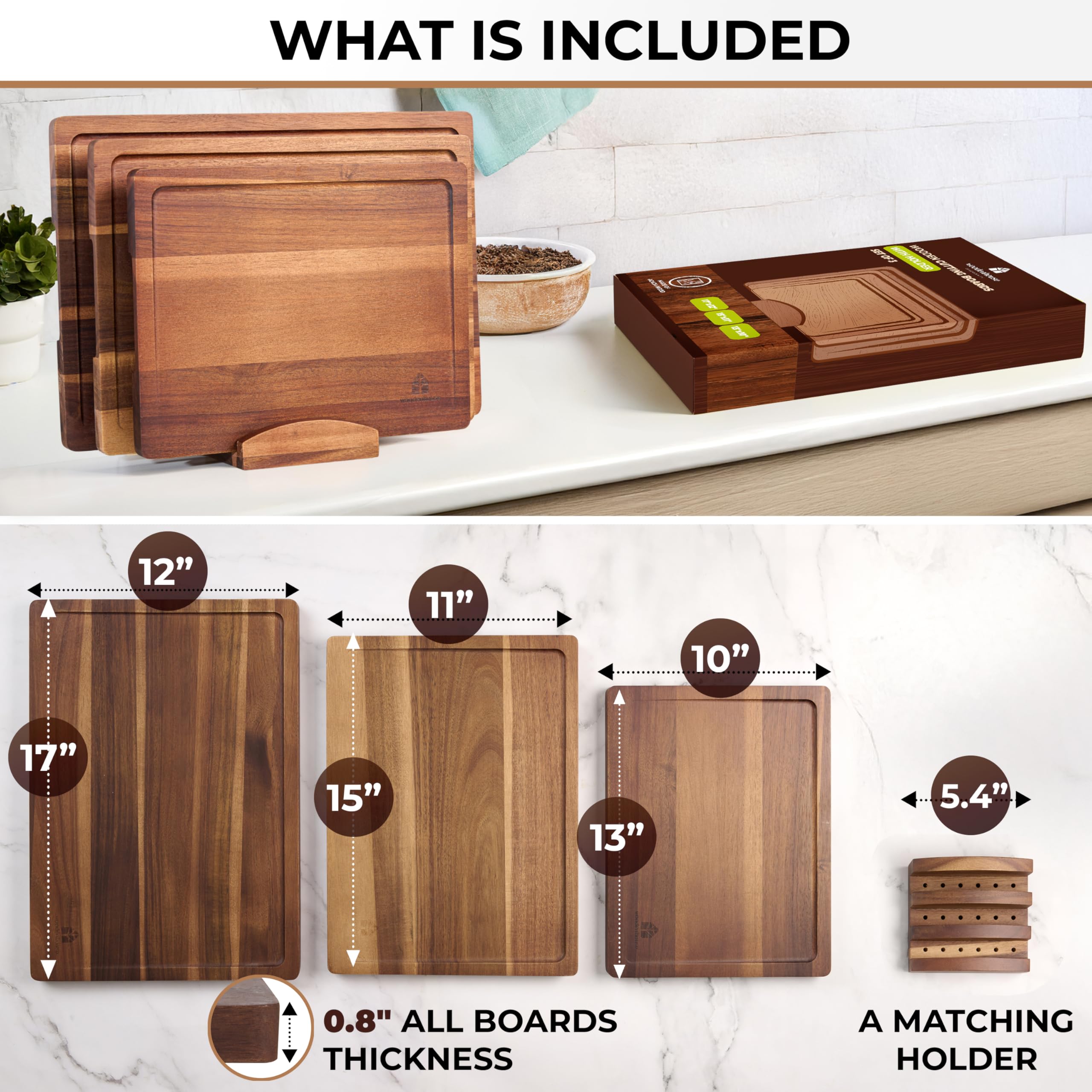 Woodenhouse tabla de acacia con surcos para jugos para evitar salpicaduras.