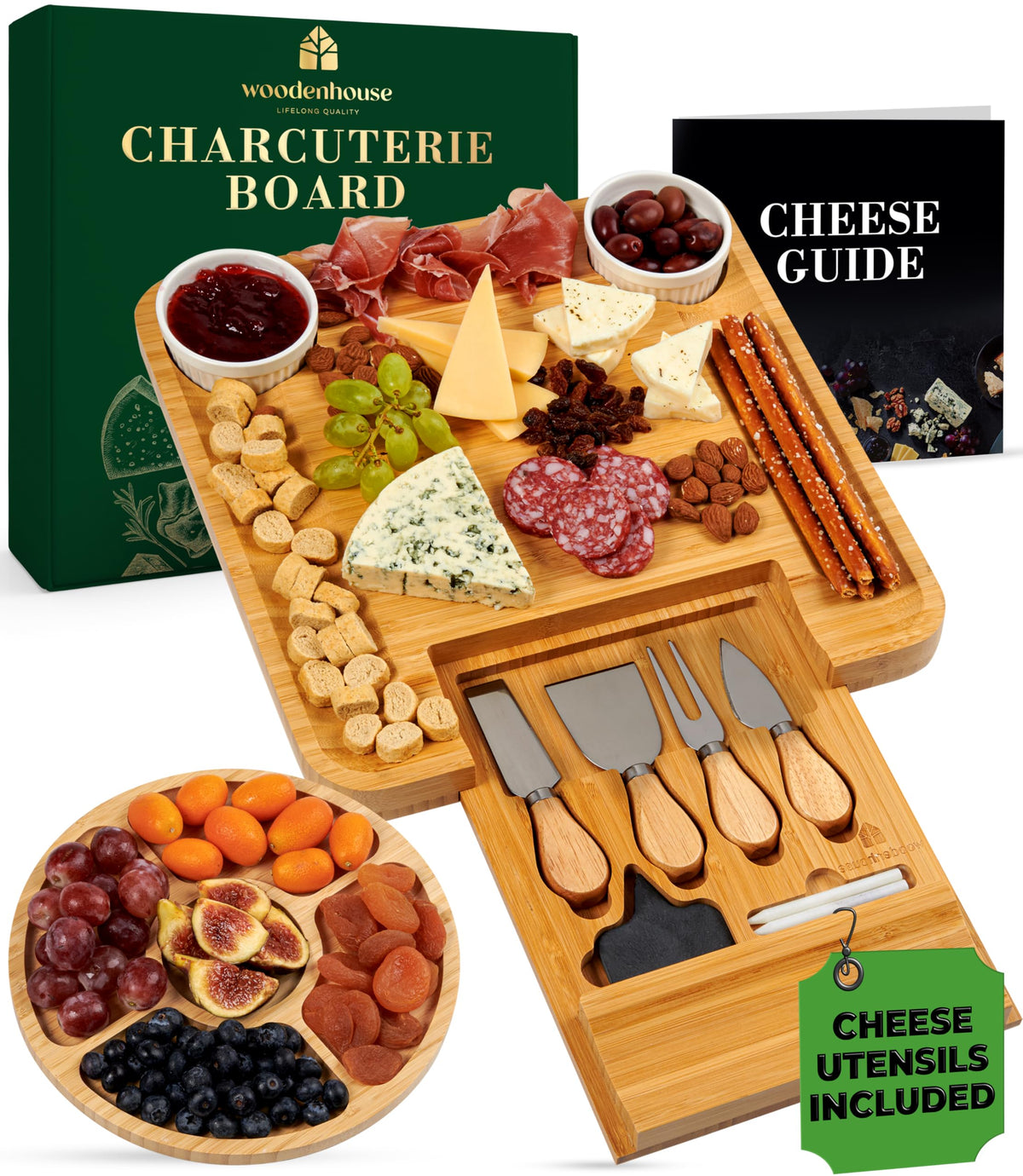 Woodenhouse tablero charcutería bambú con utensilios para servir