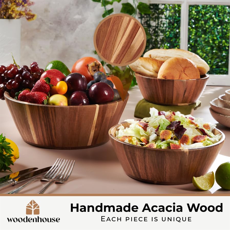 Woodenhouse tazones ensalada grande 12 pulgadas para porciones amplias.