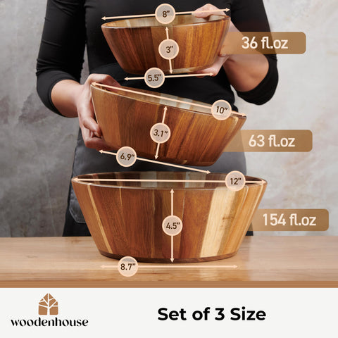 Woodenhouse tazones ensalada pequeno 8 pulgadas para uso diario.