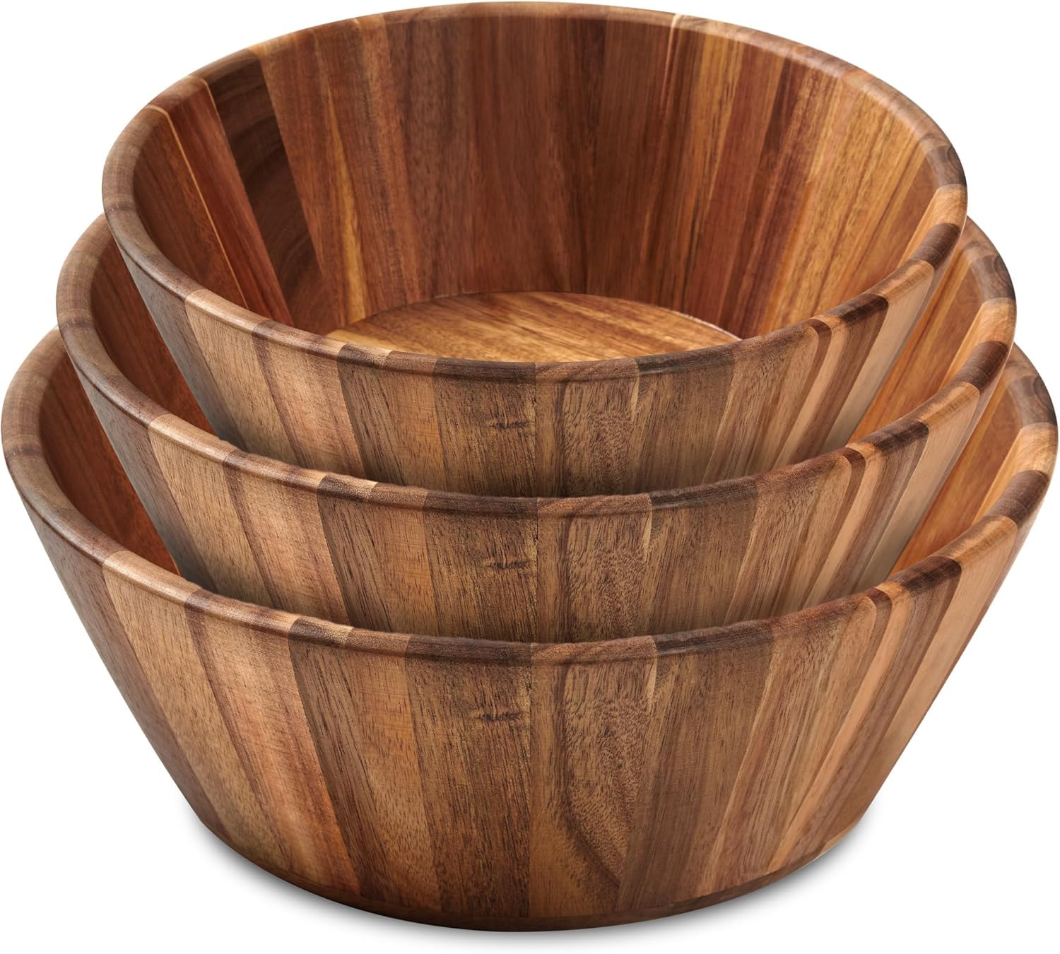 Woodenhouse tazones ensalada set de 3 redondos para servir en mesa.