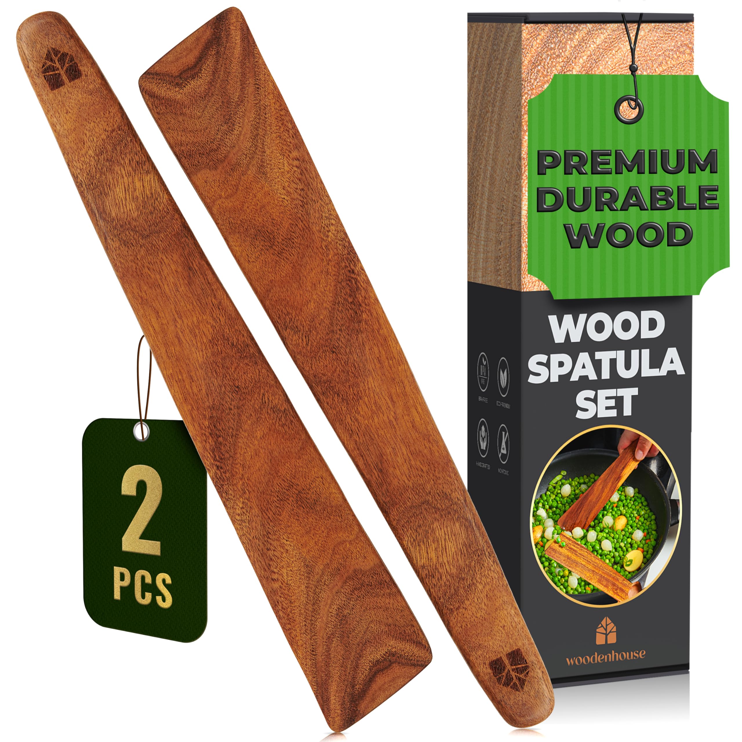 Espátula de teca Woodenhouse de 12 pulgadas con acabado brillante, ideal para cocinar sin rayar sartenes.