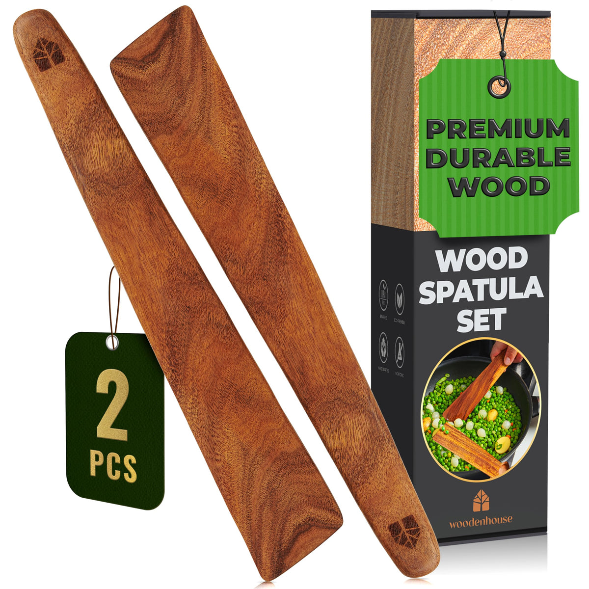 Espátula de teca Woodenhouse de 12 pulgadas con acabado brillante, ideal para cocinar sin rayar sartenes.