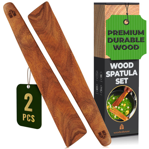 Espátula de teca Woodenhouse de 12 pulgadas con acabado brillante, ideal para cocinar sin rayar sartenes.