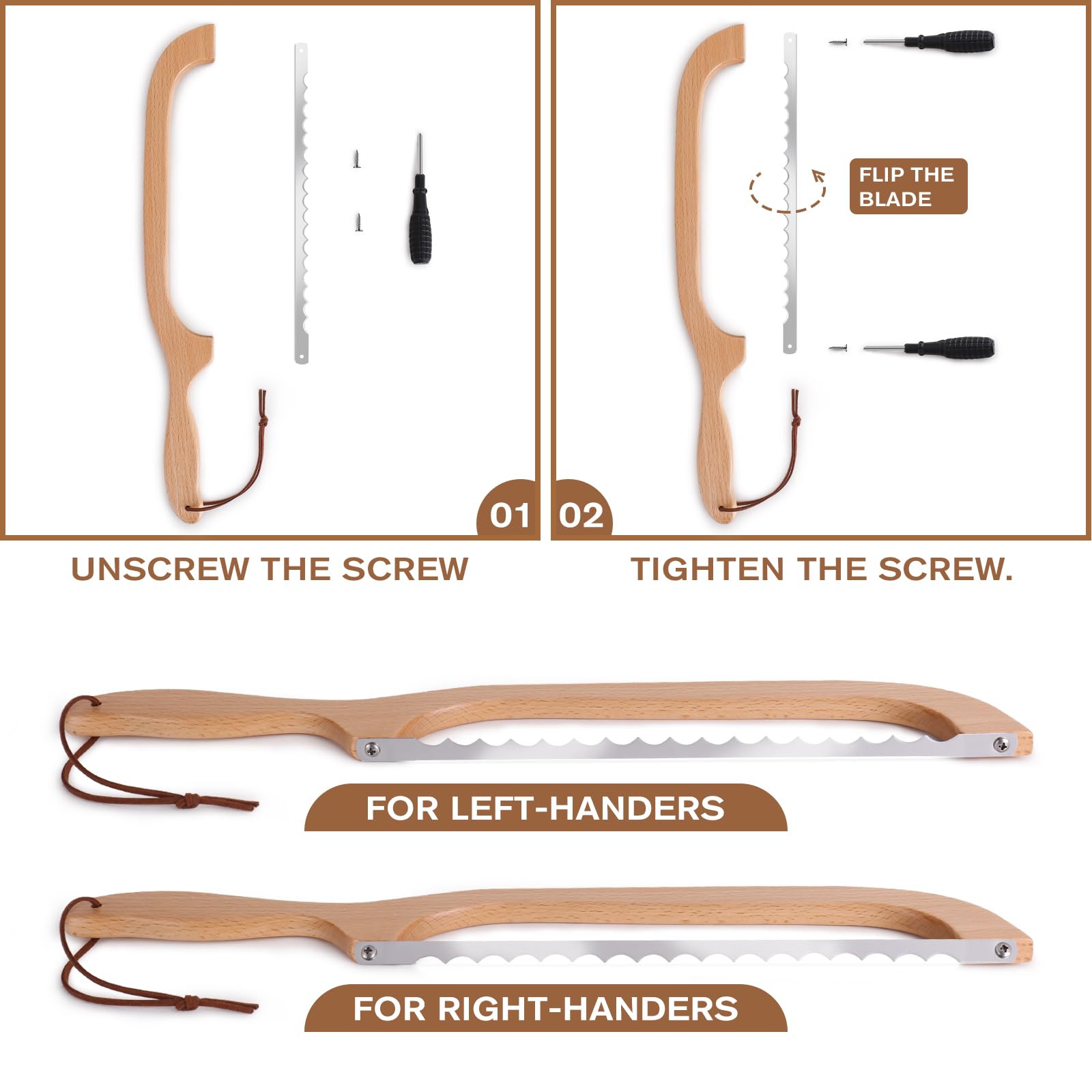 Cuchillo Woodever para baguettes y bagels, corte preciso.
