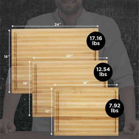 WoodForChef tabla de 16x12 pulgadas, tamaño práctico para cocinas.