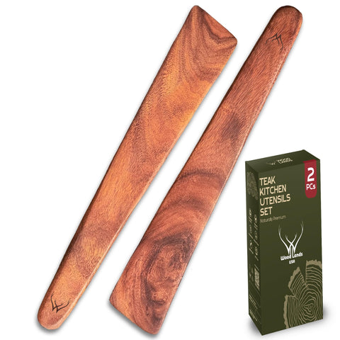 Woodlands USA cuchara de teca natural 12 pulgadas, par de 2, ideal para voltear y servir.